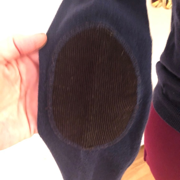 Navy sweater with brown elbow patches - Picture 5 of 5